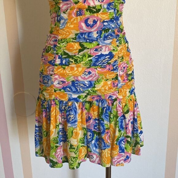 Zara Multicolor Ruched Floral Mini Dress Size Medium - Picture 5 of 11